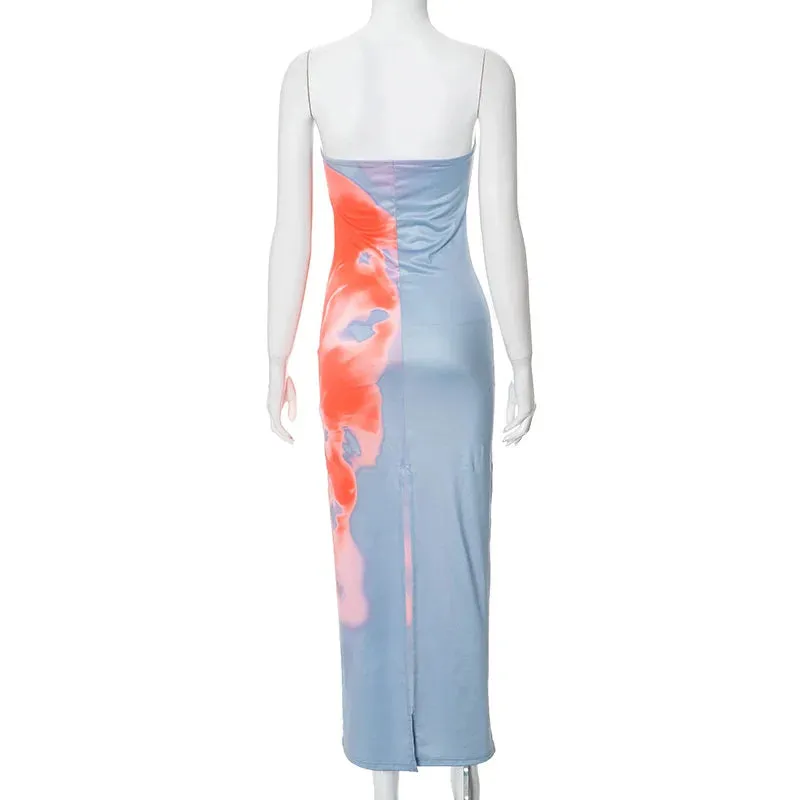 Sexy Strapless Print Tube Maxi Dress Women Off Shoulder Backless Stretch Long Sundress Summer Beach Fashion