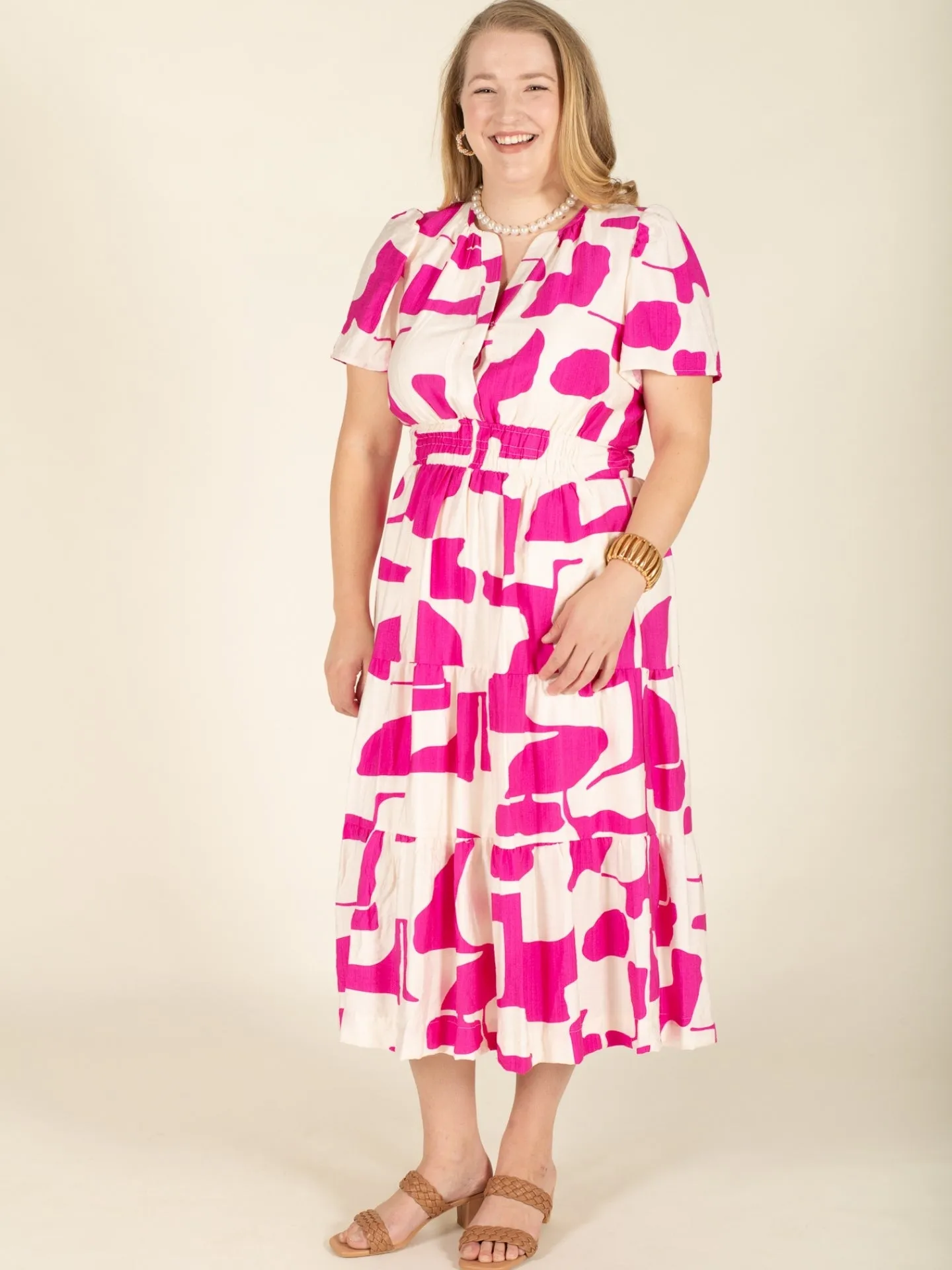 Short Sleeve Tiered Print Dress