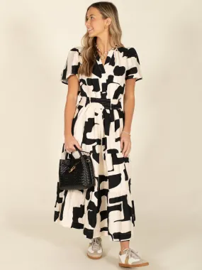 Short Sleeve Tiered Print Dress