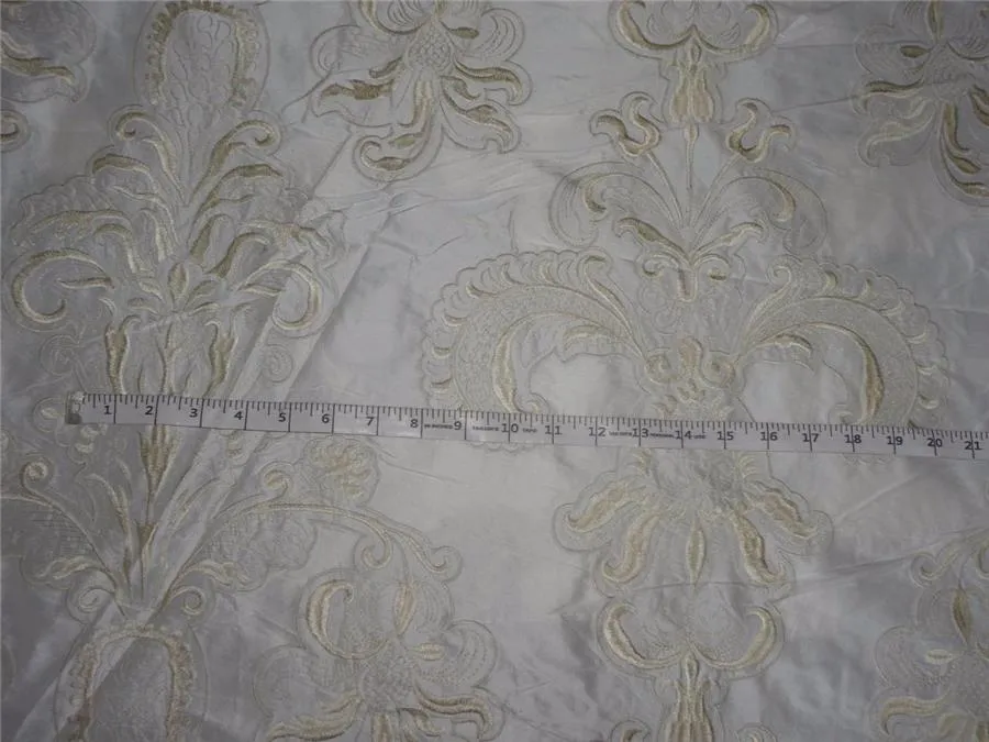 SILK DUPIONI EMBROIDERY REVERSABLE IVORY AND BLACK AND IVORY AND CREAM 54" wide DUP#E12