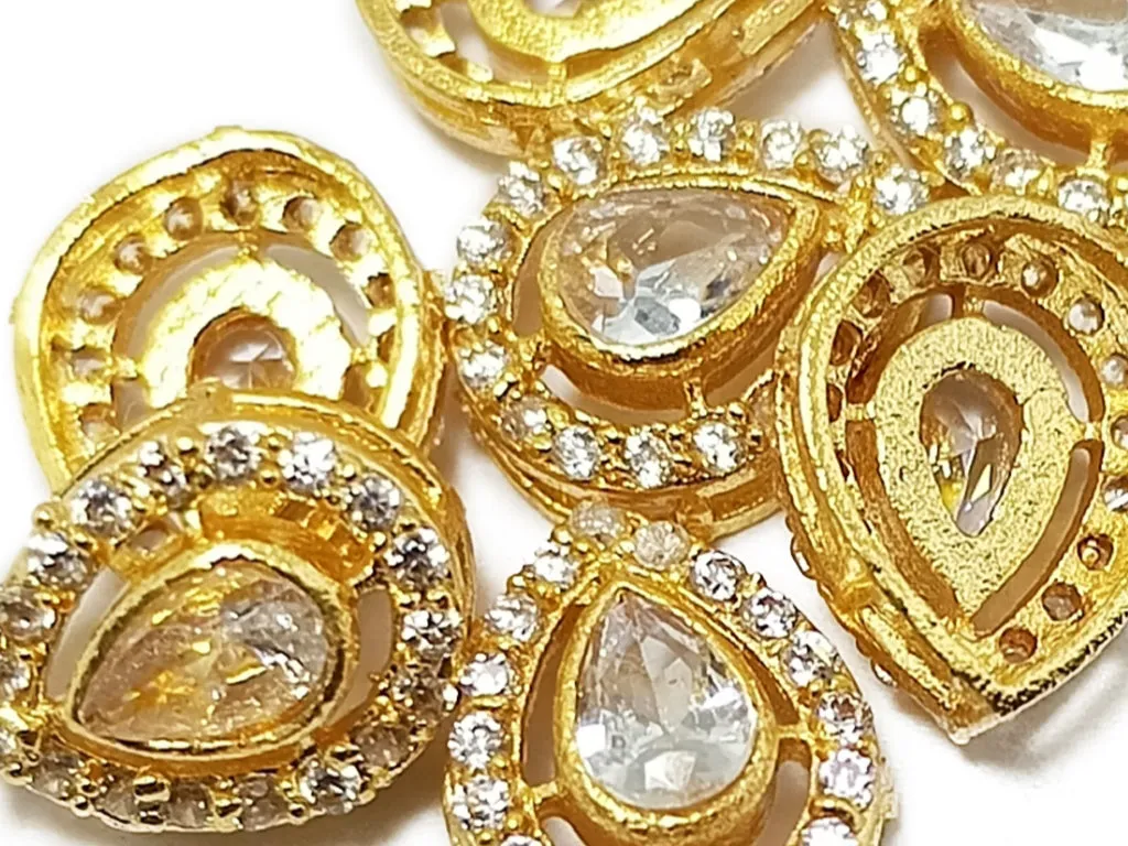 Silver & Golden Color Leaf Shaped Kundan Stones