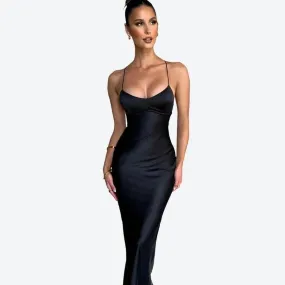 Sleek Spaghetti Strap Satin Dresses
