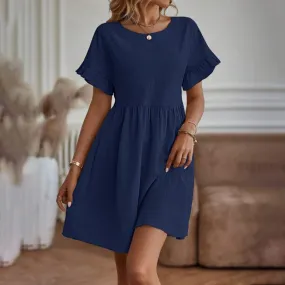 Summer Short Sleeve Loose Solid Fashion Slim Sun Casual Beach Sexy Dress