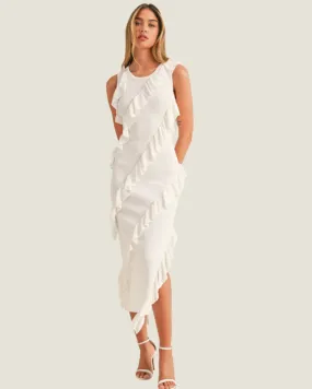 The Katherine: Asymmetric Ruffle Knit Midi Dress