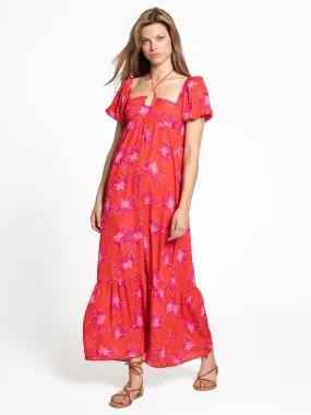 Tropical-Print Puff-Sleeve Cinch Front Maxi Dress - 4Sienna