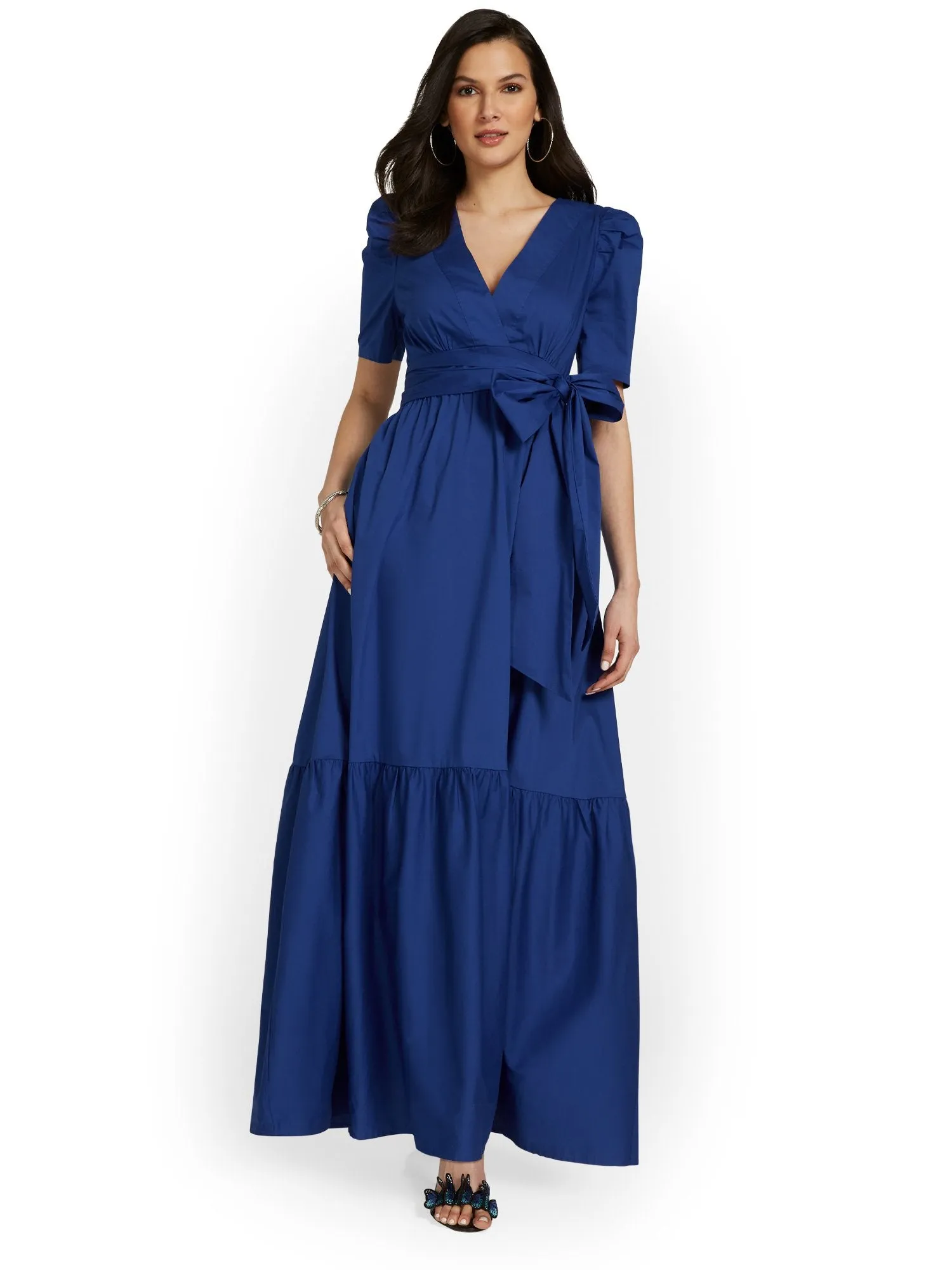 V-Neck Bow-Waist Maxi Dress