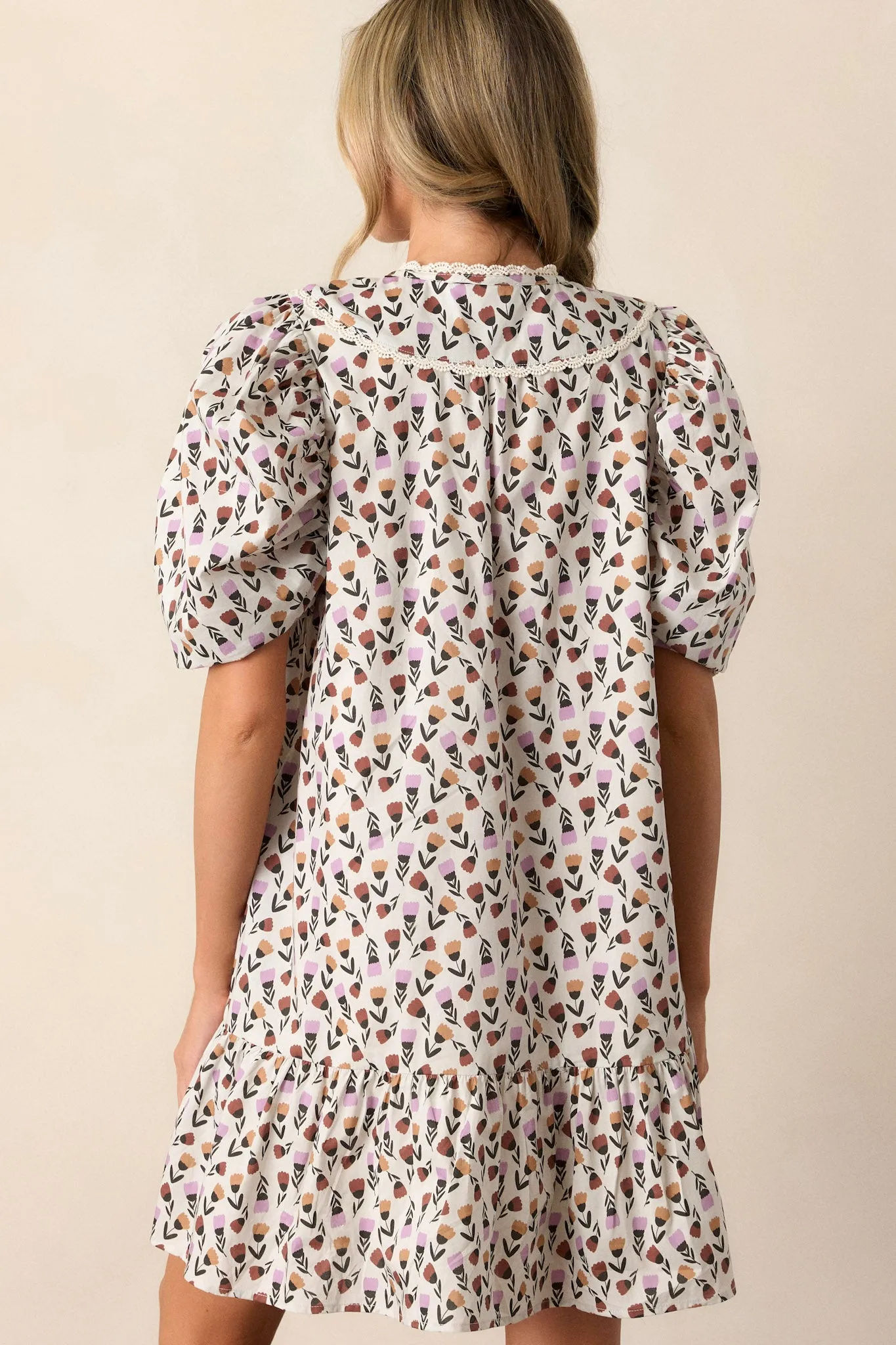 Wandering Soul 100% Cotton Ivory Floral Mini Dress
