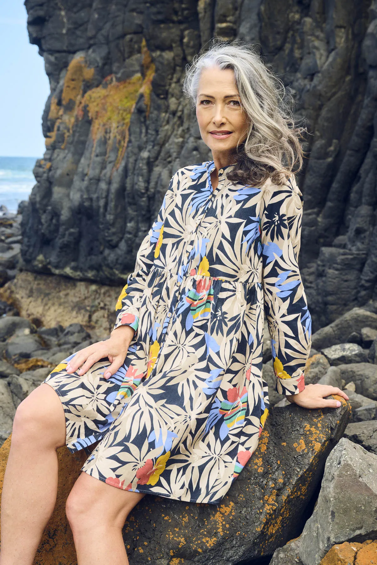 Wildflowers Tunic Dress Black in Fine Cord