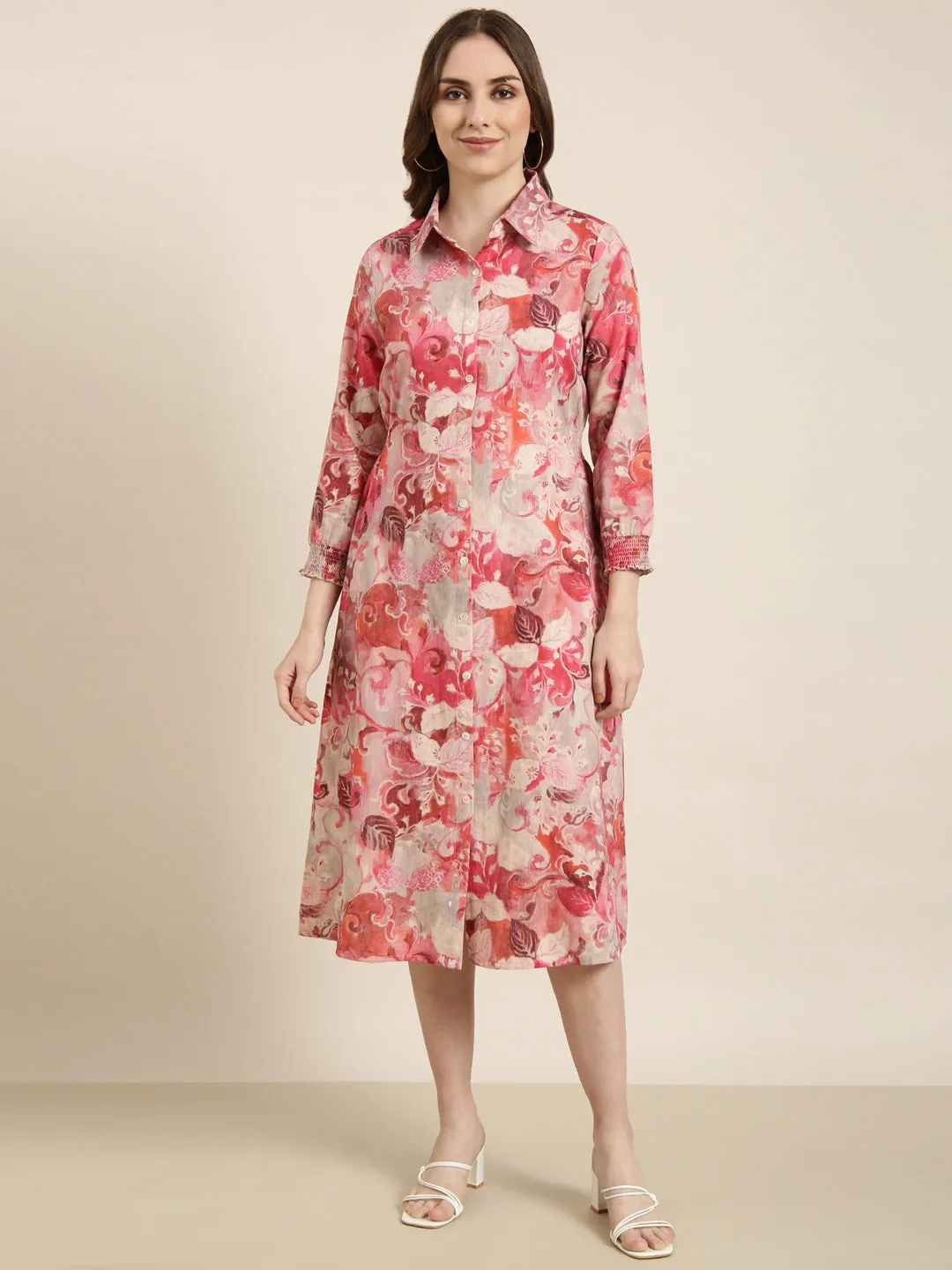Women Pink Floral A-Line Dress