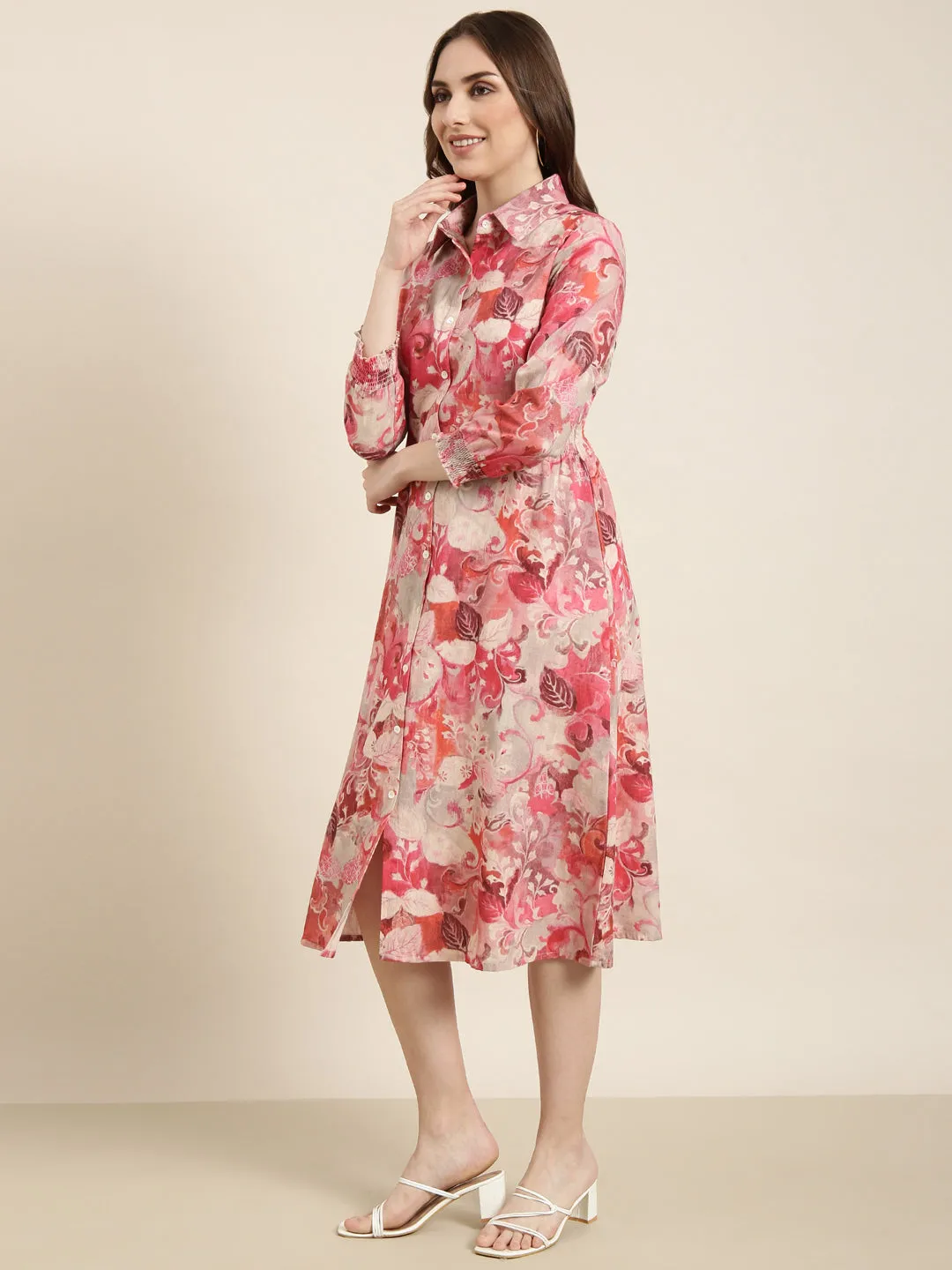 Women Pink Floral A-Line Dress