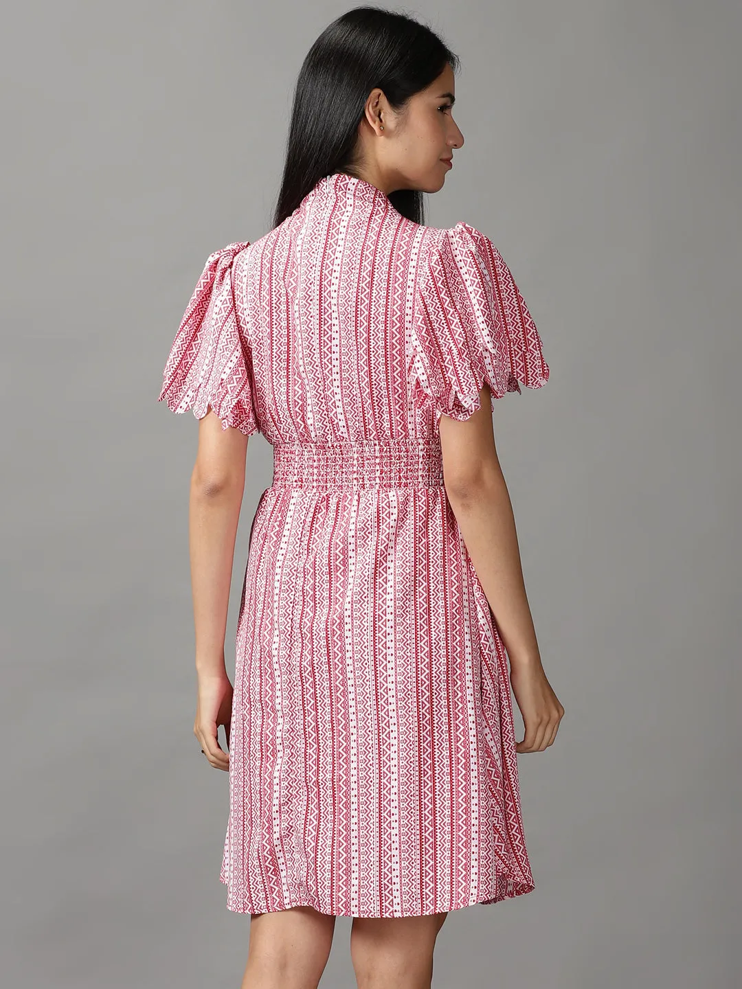 Women's Red Printed Fit and Flare Dress