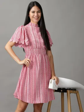 Women's Red Printed Fit and Flare Dress