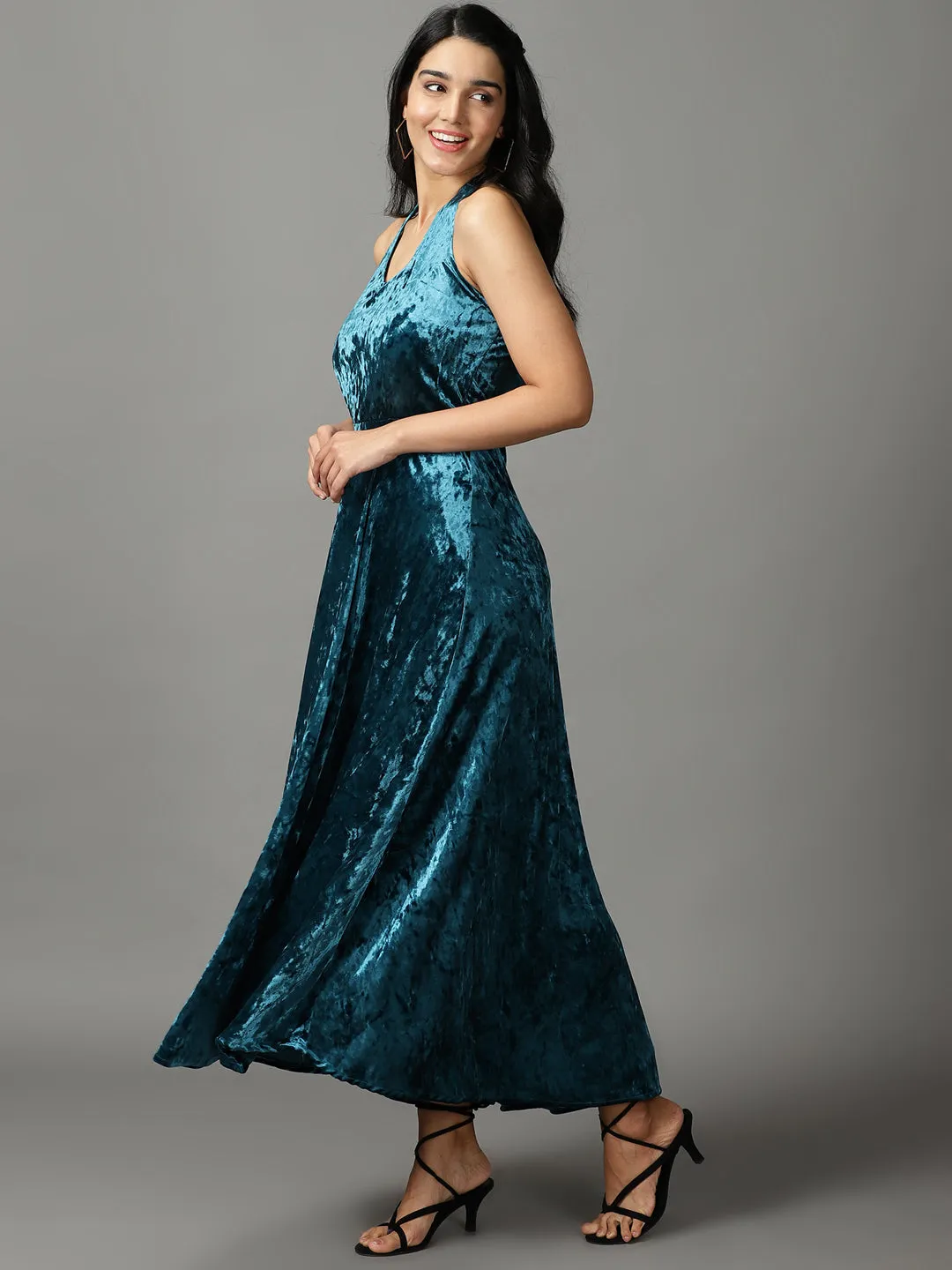 Women's Turquoise Blue Solid Maxi Dress